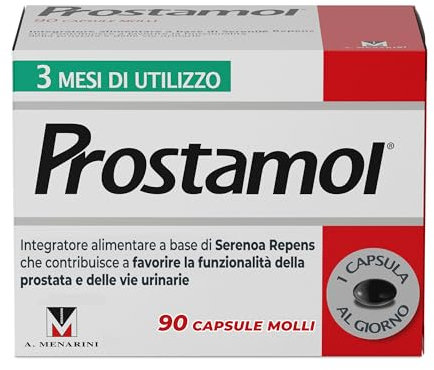 Prostamol 90 Capsule Molli - Integratore Alimentare a base di Serenoa repens (320 mg) per la Funzionalità della Prostata e delle Vie Urinarie. Senza Glutine.