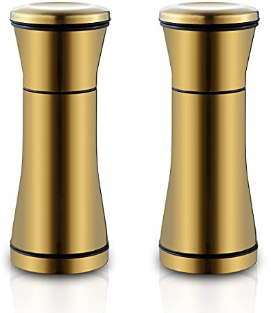 Kyraton Gold Salt and Pepper Shakers, Titanium Plating Stainless Steel Salt and Pepper Grinders Refillable Pepper Grinder, Pepper Mill, Salt Grinder, Salt Shaker, Salt Pepper Shaker Set of 2