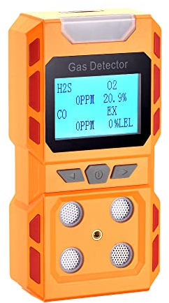 Scondaor Nouveau modèle portable de type vocal multi-gaz, 4 détecteurs de gaz avec grand écran LCD numérique, alimenté par batterie au lithium rechargeable (orange)