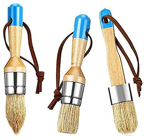 ANCLLO 3Pcs Reusable Chalk and Wax Paint Brush, Small DIY Painting and Waxing Tool,Smooth, Natural Bristles,Folk Art, Home Décor, Wood Projects, Furniture, Stencils