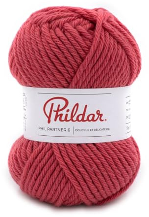 Phildar - Pelote de Laine Phil Partner 6 - Laine à Crocheter et à Tricoter - 25% ACRYLIQUE,50% POLYAMIDE,25% LAINE PEIGNEE - Aiguille n°6 - Couleur ROSE