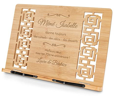 Maverton Pupitre Livre pour femme - Support de Lecture personnalisé - 24cmx39cm - Bois de bambou - Angle d'inclinaison réglable - Pour livre de cuisine - Pour Anniversaire - Câlins