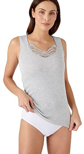 Damart - Débardeur Fine Côte Guipure Thermolactyl, Femme, Gris Chiné, Taille L, sans Manches