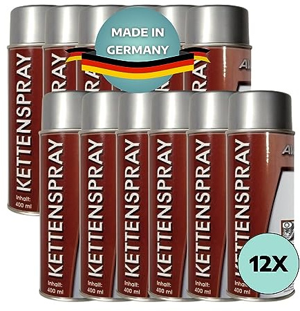AWOTEX 12 x Ketten-Spray 400 ml für Ketten & Zahnräder I Kettenspray für Jede Kette I Ketten-Reiniger gegen Korrosion & Verschleiß I Chain Lube I Kettenspray Motorrad & viel mehr