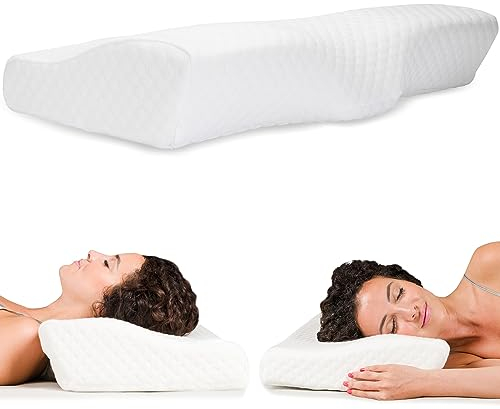 Nackenstützkissen aus Memory Foam Orthopädisches und Ergonomisches Kopfkissen für Bett Kissen Hilft bei Nackenschmerzen und Nackenstütze Anti Schnarch Schlafkissen mit Waschbarem Polyester Bezug