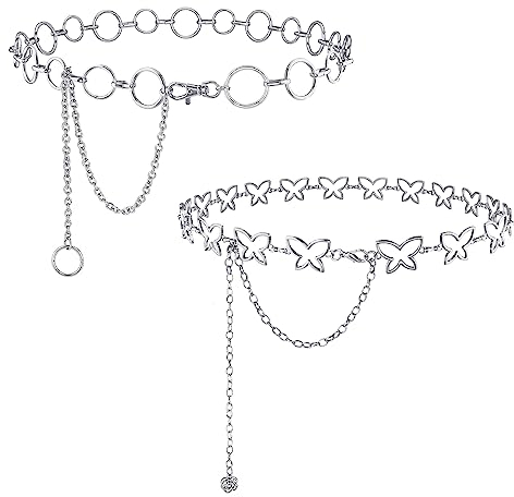 CHIC DIARY 2 Stück Metall Kettengürtel Damen Elegant Taillengürtel Dekorativer Gürtel Kette Kleid Taillenkette Hüftgürtel