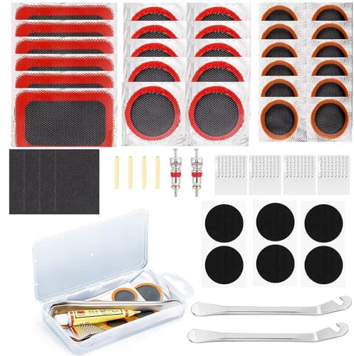 WanderGo 41Pcs Bike Puncture Repair Kit, Puncture Repair Patches with Crowbar, Bike Tyre Repair Kit for Bicycles Motorcycle Mountain Bike Road Bike Repair Tools，Critically examined