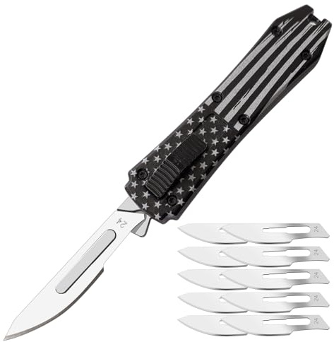 COLDOW EDC Pocket Knife, Folding Scalpel Knife with Clip, 10pcs Surgical Carbon Steel Replacement Razor Blades #24, Retractable Utility Knives Box Cutter for Men Women Camping Hiking