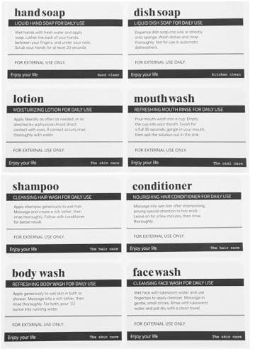 SHINEOFI 8 Hojas De Etiquetas Blancas Impermeables para Botellas Dispensador De Champú Y Acondicionador Etiquetas Adhesivas Etiquetas Adhesivas De Jabón De Manos para Baño Etiquetas De