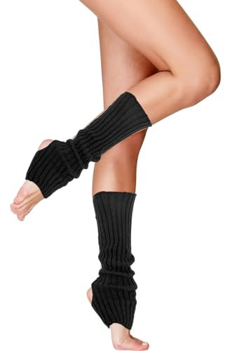 Abeillo Beinwärmer Damen,Ballett Stulpen Legwarmer,Weiche lange offene Zehen- und Fersen Ballett Beinstulpen,Gestrickte Steigbügel Beinwärmer für Damen Tanz & Yoga(Schwarz)