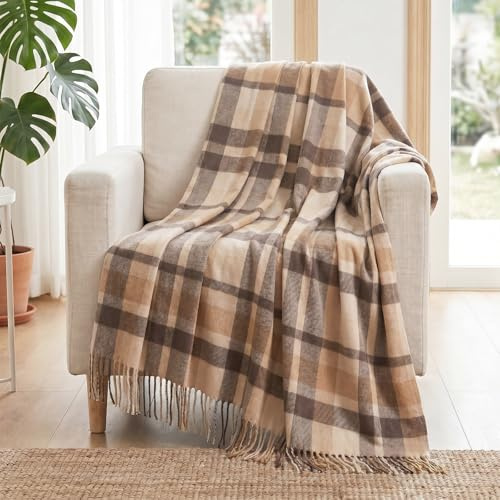 WAMSOFT Pure Wool Throw Blanket Plaid Tartan Blankets 55x83 Inch,1.5lb