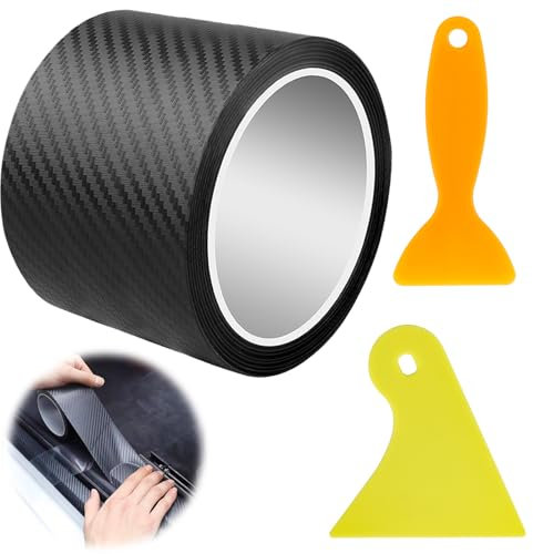 Carbon Folie Auto,Einstiegsleisten Schutz,selbstklebend Autofolie aus Vinyl, mit Kunststoffschabern,3D Selbstklebend Schwarz Folie Auto für Die Meisten Autos Fahrrad Motorrad(10cm×300cm)