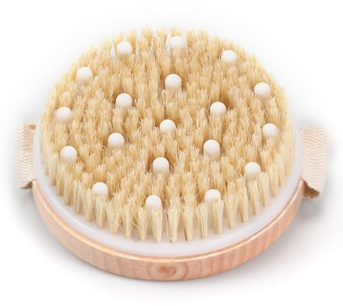 Dry Brushing Body Brush – Natural Bristle Exfoliating Brush for Cellulite Reduction, Ergonomic Handle Design for Full-Body Care, Ideal for Dry or Wet Brushing