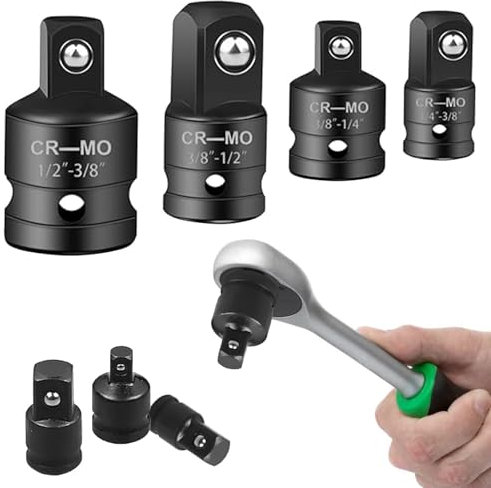 Forbabe Juego de 4 adaptadores de vaso de vaso, superficie cromada, adaptador para carraca de 1/4 a 3/8, 3/8 a 1/4, 3/8 a 1/2, 1/2 a 3/8