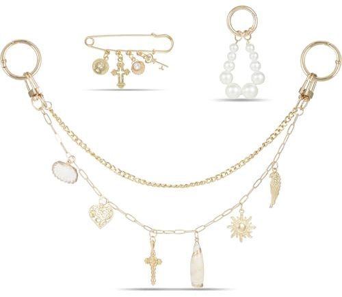 DoDoBeads 4-in-1 Bag Charms Set, Elegant Gold Purse Charms with Pearl Beads, Shell Pendant, and Safety Pin, Handbag Charm