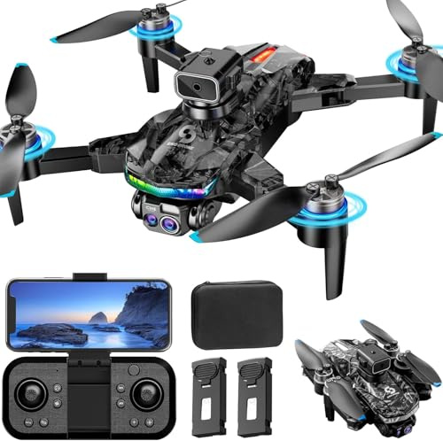 OBEST Drone con fotocamera per bambini, motore senza spazzole RC Drone con luci RGB, 1080P Dual Camera Quadcopter pieghevole per adulti e bambini