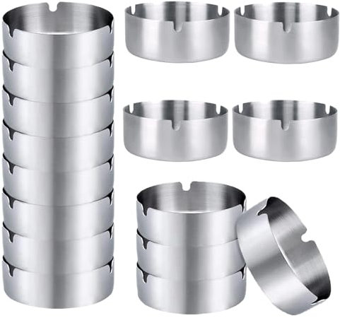 Posacenere Moderno da Tavolo e Balcone in Acciaio Inox - 16 Pezzi Rotondi Lucidi per Bar e Ristoranti