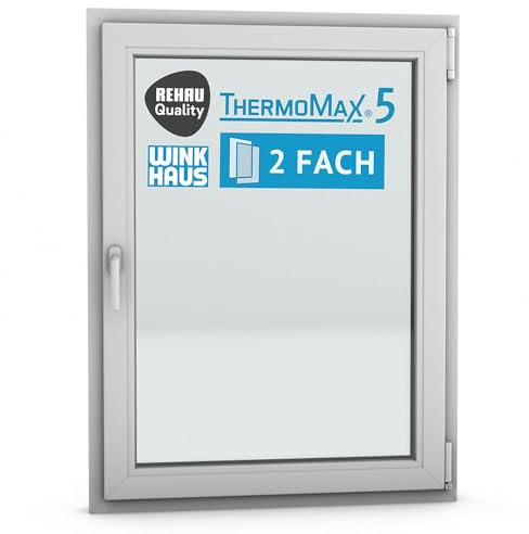 ThermoMax 5 Classic Kunststoff-Fenster, Uw-Wert 1,3, BxH: 90x120cm / 900x1200mm, DIN rechts (Griff links), mit 2-fach Wärme-Isolier-Verglasung, Winkhaus Sicherheitssystem & Rehau Profil