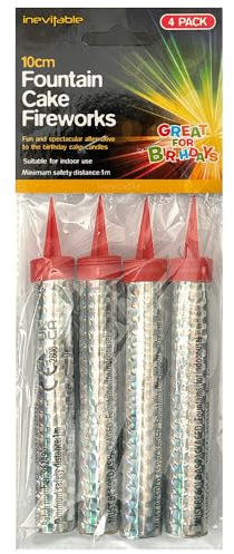 Pack of 4 x Cake Fountains | Cake Topper Decorations | Prosecco Champagne Fountain | Sparkling Fountain | Gold or Silver | Birthdays, Christmas, New Year and Weddings (Silver)