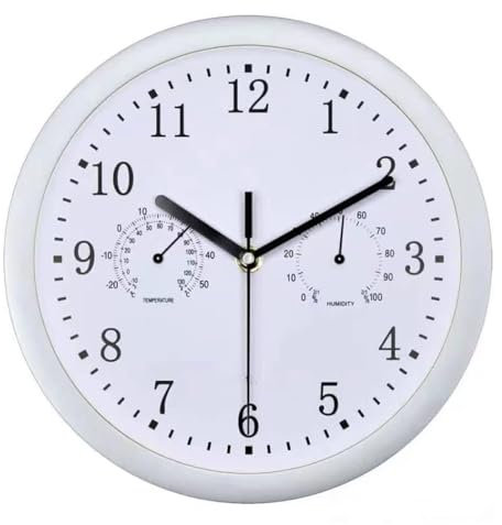 Générique Wall Clock Mit Thermometer Und Hygrometer Horloge Murale Exterieure Etanche Pendule Murale Retro Silencieuse Chic Deco pour Extérieur Jardin Balcon Salle De Bain Cuisine