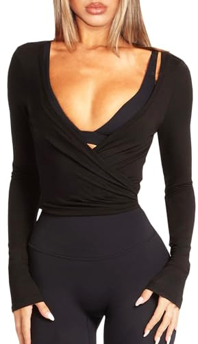 Navneet omlotttröja för kvinnor, sport, yogapopp, långärmad, tajt, Y2K pilates, balett, wrap toppar, bolero, höstkläder
