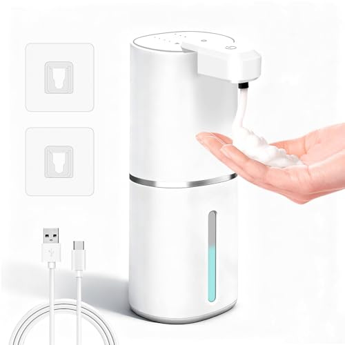 Dalugo Seifenspender Automatisch Wandbefestigung, 380mL Schaumseifenspender mit Kontinuierliche Schaumbildung, USB-C Wiederaufladbar Elektrischer Seifenspender Wasserdicht für Küche Badezimmer