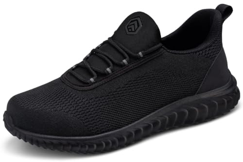 LARNMERN Chaussures de Sécurité Hommes Slip on Legere Baskets de Travail Chaussure de Chantier de Protection 51666 (46 Hommes, Noir)