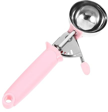 VINTORKY Cuchara para Helado Inoxidable Rosa Diseño Ergonómico Ligera y Práctica para Bolas de Frutas y Postres Utensilio de Cocina Seguro y Duradero