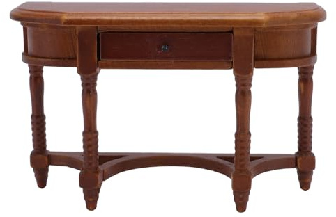 Fdit Table Demi-Ronde Miniature avec Tiroir Fonctionnel, Meubles de Maison de Poupée à Haut Réalisme pour Enfants, Temps de Jeu Engageant