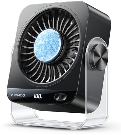 KIMMOO USB Rechargeable Desk Fan, 199 Speeds Portable Table Fan with Ice Cooling & Digital Display, 270° Rotating Quiet Turbo Fan for Bedroom Home Office (Black)