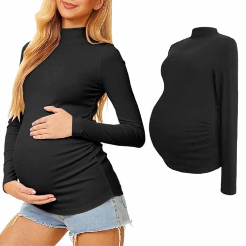 Dasongff Hauts Thermiques Grossesse Femme en Coton Manche Longue T-Shirt Chaud Col Roulé sous Vêtements Thermiques Décontracté Pyjama Grossesse Sweatshirt de Sport Chic Élégant