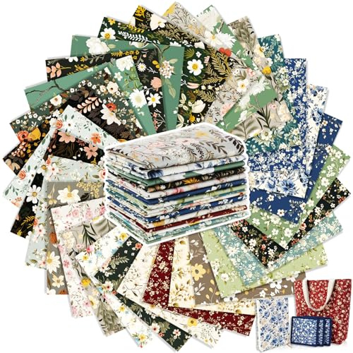 Tatuo 30 Pcs 10 x 10 Inches Vintage Floral Cotton Fabric Bundle Squares Patchwork Floral Fabric Sewing Quilting Bundles Assorted Pattern Cloth for DIY Scrapbook Craft Making
