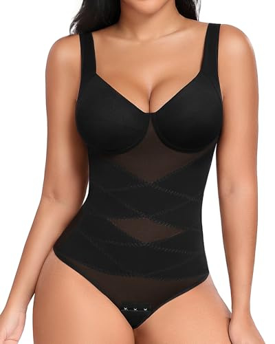 Niwicee Body Gainant Femme Ventre Plat Gaine Amincissante Invisible Bodysuit Sculptant Shapewear Minceur Corset String Combinaison avec Soutien-Gorge Body Shaper Shapewear pour Femme