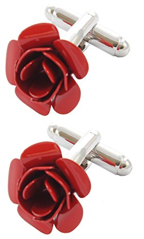 COLLAR AND CUFFS LONDON Gemelli Camicia Uomo Fiore Rosso - con Scatola - Ottone - Rosa Rossa - Giardino San Valentino Romanza Amore Circolare - Un Paio