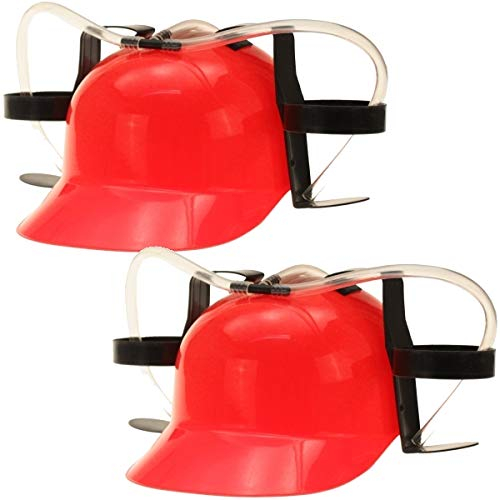 marion10020 Partyzubehör: Bierhelm Biertrinkerhelm Trinkhelm Mobile Minibar Beer Helm Saufhelm, mit Dosenhalter, Rot, 2er-Set