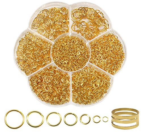TOAOB 2300 st hoppringar, fästen, öppna ringar, hoppring, metallring, smyckeskontakt, kedjelänkar, guld, 3 mm, 4 mm, 5 mm, 6 mm, 7 mm, 8 mm, 10 mm, för halsband, armband, smyckestillverkning