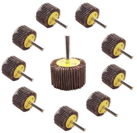 FEIHU 10 Stück Lamellenschleifer,Schleifköpfe,Fächerschleifer set 50X25x6MM.Die Schleifscheibe eignet sich zur Reinigung von Rost/Schweißgraten.Passend für alle Elektro- /Drehwerkzeuge,Körnung 80