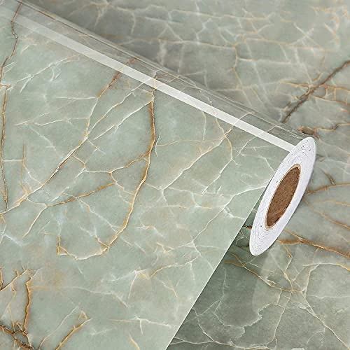 Green Marble Contact Paper for Countertops Waterproof Granite Peel and Stick Wallpaper Decorative Vinyl Contact Paper for Kitchen Cabinets Table Top Cyan Marble Wallpapers for Backsplash 15.8x78.7