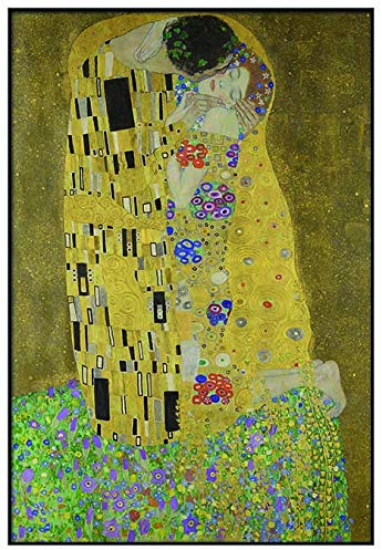 Panorama Cuadro Enmarcado Gustav Klimt El Beso 35x50 cm - Impreso en Papel Rígido - Incluye Marco - Decoración Salón - Póster Decorativos para Dormitorio y Salón