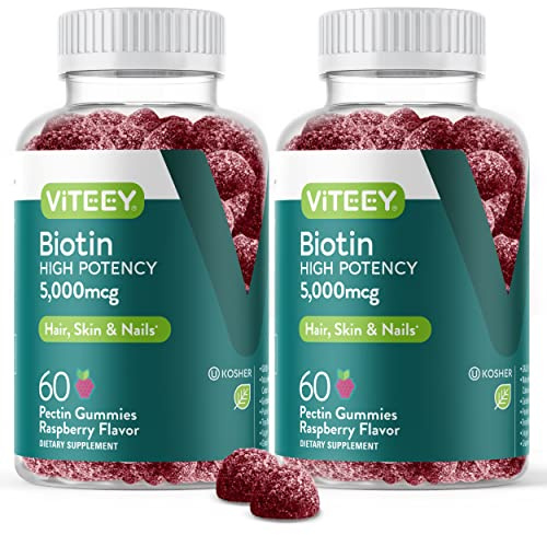VITEEY Biotin Gummies for Hair Skin and Nails - Biotin for Hair Growth Gummies - 5000 mcg - Vegan, Gluten-Free, Non-GMO – 120 Count
