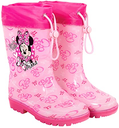 Botas de Agua Niña Minnie Mouse Rosa Fucsia - Calzados de Lluvia Disney Minni Con Suela Antideslizante - Impermeables Con Cierre de Cordón Material PVC (Rosa y Fucsia, Numeric_28)
