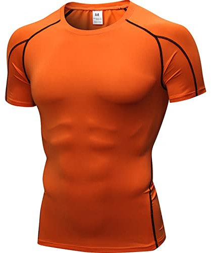 Anawakia - Maglietta da uomo a maniche corte, compressione sportiva, ad asciugatura rapida, per uomo, per allenamento, Arancione, M