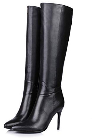 Stivali Alti A Spillo, Donne Moda Stivali Ginocchio Stiletto Heels, Stivali al Ginocchio con Cerniera Laterale E Tacco Alto da Donna, Stivali in Pelle Autunnali E Invernali (Color : Black, Size : 38
