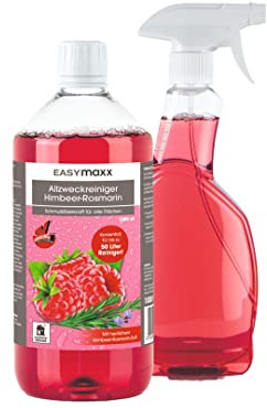 EASYmaxx Allrengöringsmedelskoncentrat hallon-rosmarin 1 000 ml med sprayflaska för 50 liter rengöringsmedel | Smutsavlösningskraft för alla ytor, perfekt för hällar, grillgaller, ugnar | Tillverkad i