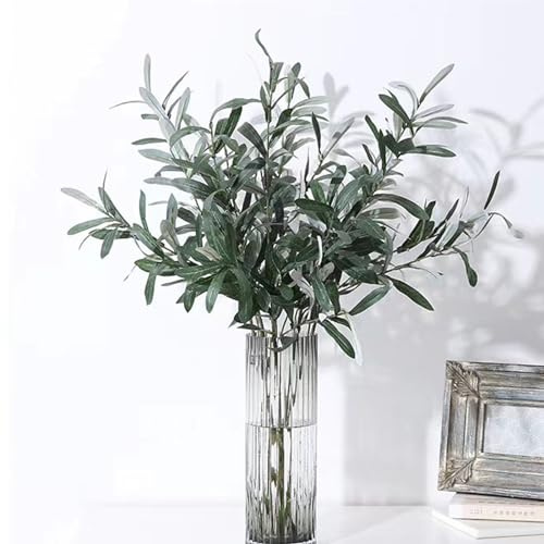 3 tallos de ramas de olivo artificiales para jarrones, ramas de olivo de 28 pulgadas, tallos artificiales para decoración de centros de mesa, arreglos florales, jarrones (sin fruta de olivo)