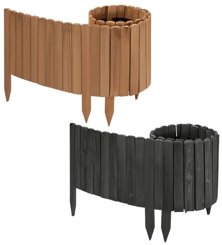 WOLTU Rollborder, Flexibler Holzzaun, Beeteinfassung Beetumrandung Rasenkante Gartenzaun Holz, Deko für Garten Blumenbeet, 203x40 cm, Anthrazit