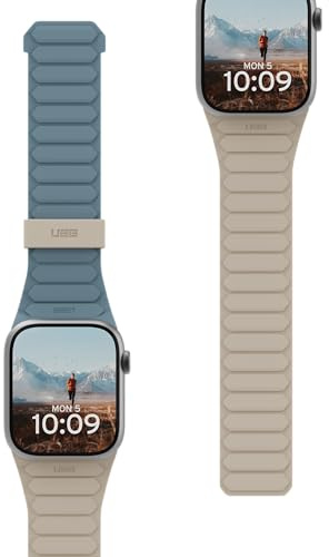URBAN ARMOR GEAR UAG Compatible with Apple Watch Band 42/41/40mm Silicone Double Side Reversible Magnetic Band Watch Strap iWatch Series 4-11/SE 3/SE 2/SE, Pathfinder Dune/Cloud Blue