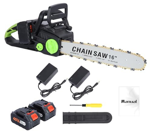 sexaoalx 16 Inch Mini Cordless Chainsaw, Brushless Motor Electric Chainsaw, Battery Powered Chainsaw with 2 x 4Ah Batteries, Auto-Lubrication Chain Saw for Tree Felling, Pruning, Logging and Firewood