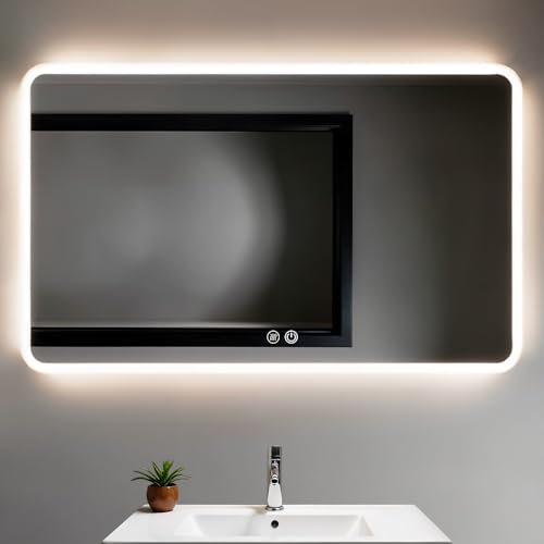 Marctani Espejo Baño con Luz LED Regulable en 3 Colores - Espejo de Pared ANTIVAHO con Ajuste de Brillo con Memoria e Interruptor Táctil - Espejos Inteligente Retroiluminado (Rectangular, 80_x_60_cm)
