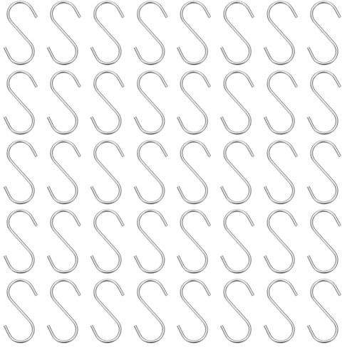 PH PandaHall 60Pcs Crochets en S en Acier Inoxydable 304, Petits Crochets en S Vêtements Crochets de Cuisine pour Suspendre Vêtements Sacs Serviettes Plantes Bijoux 41x28mm
